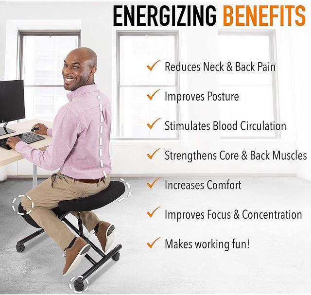 ProErgo Pneumatic Ergonomic Kneeling Chair | New & Improved! | Fully Adjustable Mobile Office Seating | Improve Posture to Relieve Neck & Back Pain