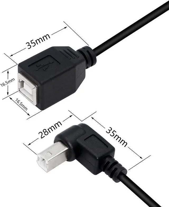 Alt view image 7 of 7 - USB 2.0 Type-B Printer Cable 2-Pack USB 2.0 B Female to Type-B Male (90 Degree UP + Down Right Angle) Printer Short Extension Cable for  Mobile HDD and More (UP-Down)