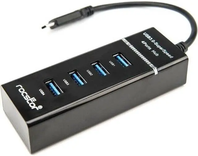 Alt view image 2 of 2 - Rocstor Y10A228-B1 Slim Portable 4 Port USB C Hub - Black
