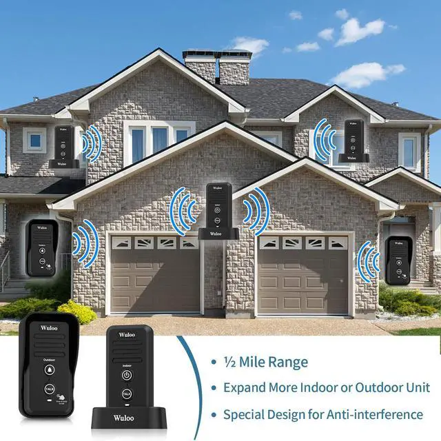 Alt view image 7 of 7 - Wuloo Wireless Intercom Doorbells for Home Classroom, Intercomunicador Waterproof Electronic Doorbell Chime with 1/2 Mile Range 3 Volume Levels Rechargeable Battery (Black, 1&2)