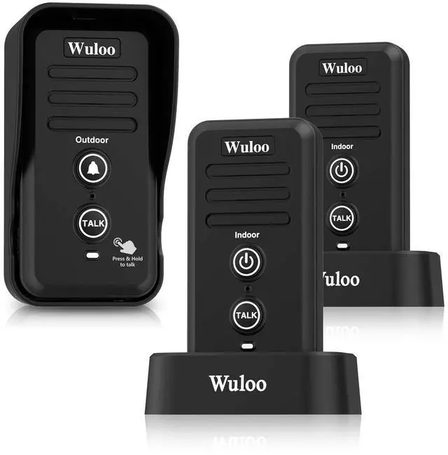 Main image of Wuloo Wireless Intercom Doorbells for Home Classroom, Intercomunicador Waterproof Electronic Doorbell Chime with 1/2 Mile Range 3 Volume Levels Rechargeable Battery (Black, 1&2)