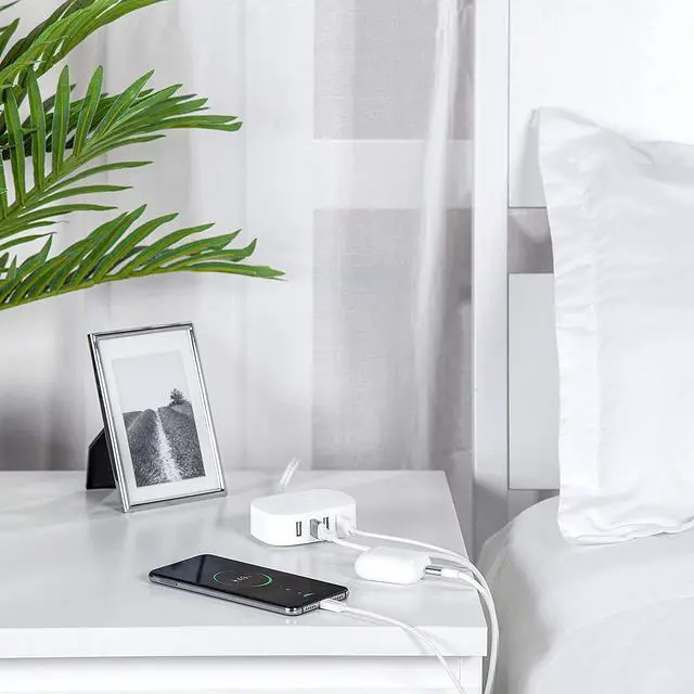 Alt view image 4 of 7 - USB Charging Station 4 Port - BULL USB Charger Block Multiple, Wall Charger Cable White 6ft Charging Hub for Multiple Devices (ULlisted)