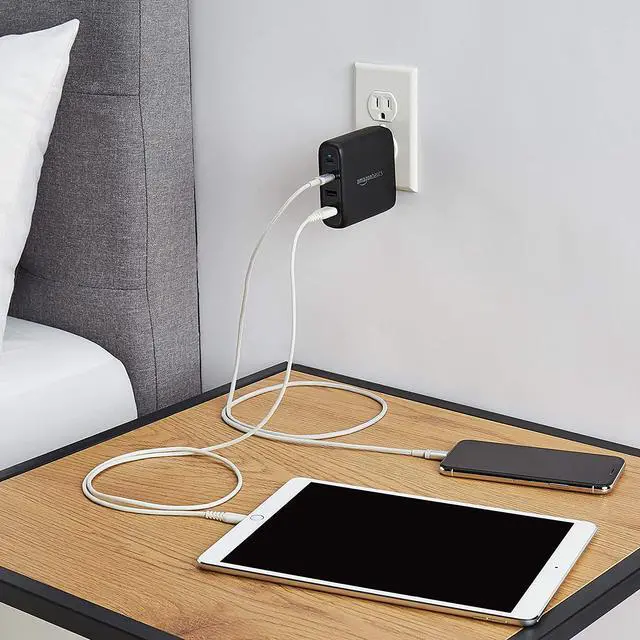 Alt view image 7 of 7 - Amazon Basics 100W Four-Port GaN Wall Charger with 2 USB-C Ports (65W + 18W) and 2 USB-A Ports (17W) - Black (non-PPS)