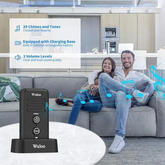 Alt view image 3 of 7 - Wuloo Wireless Intercom Doorbells for Home Classroom, Intercomunicador Waterproof Electronic Doorbell Chime with 1/2 Mile Range 3 Volume Levels Rechargeable Battery (Black, 1&2)