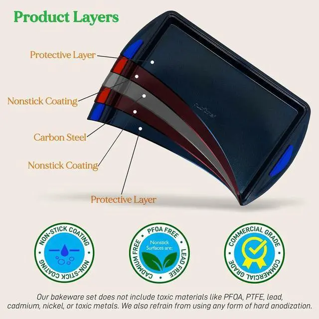 Alt view image 3 of 7 - NutriChef Kitchen Oven Non Stick Blue Diamond Carbon Steel 10 Piece Bakeware Set