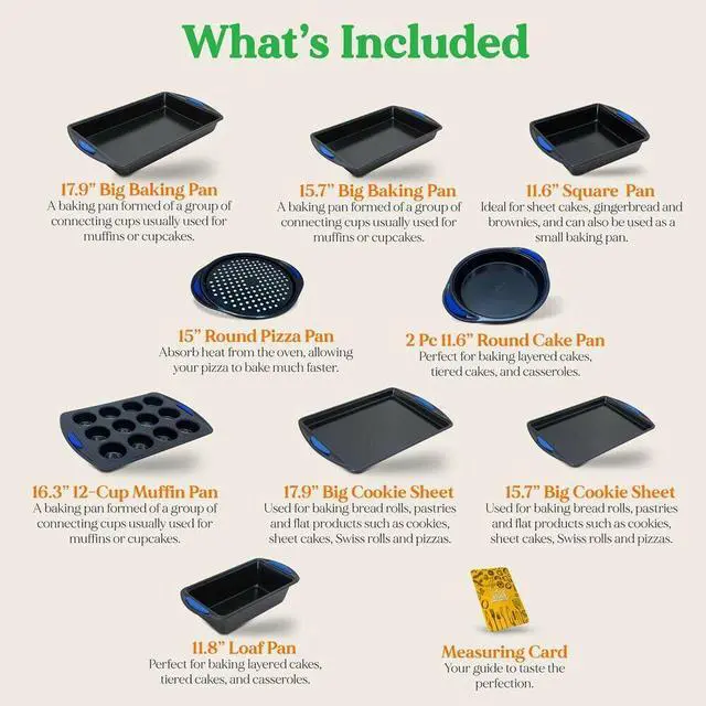 Alt view image 2 of 7 - NutriChef Kitchen Oven Non Stick Blue Diamond Carbon Steel 10 Piece Bakeware Set