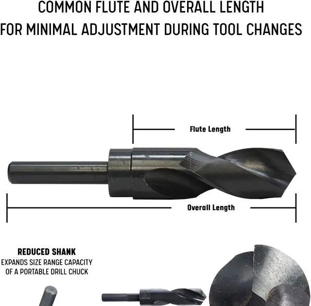 Alt view image 3 of 11 - Drill America DWDRSD11-16 .69 in. .5 in. Reduced Shank HSS Silver and Deming Drill Bit, Qualtech