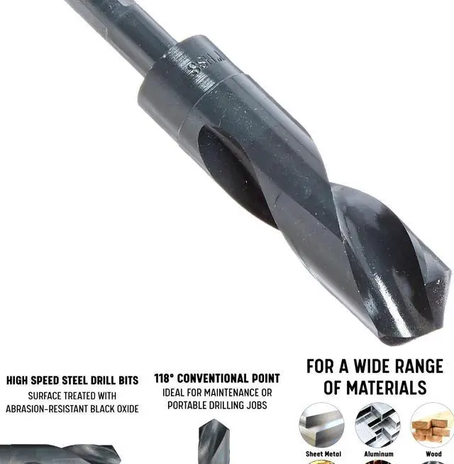 Alt view image 2 of 11 - Drill America DWDRSD11-16 .69 in. .5 in. Reduced Shank HSS Silver and Deming Drill Bit, Qualtech