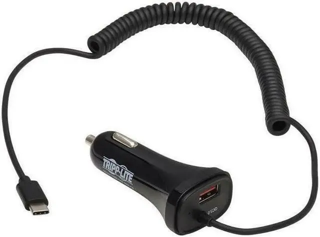 Alt view image 8 of 20 - Tripp Lite U280-C02-30W-C6 Black Dual-Port USB Car Charger with 30W Charging - USB-C (18W) QC 3.0, USB-A (12W), Coiled 6 ft.