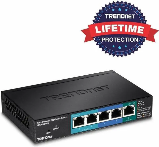 Alt view image 11 of 15 - TRENDnet 5-Port Gigabit PoE+ Powered EdgeSmart Switch with PoE Pass Through, TPE-P521ES, 1 x Gigabit PoE+ Input, 2 x Gigabit PoE Output, 2 x Gigabit, 18W PoE Budget, Managed Switch, Wall-Mountable