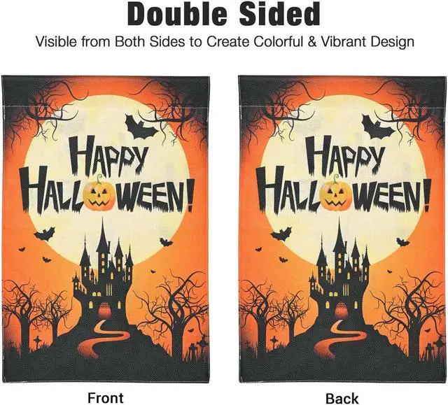 Alt view image 3 of 14 - 12"x18" Halloween Garden Flag Castle Bat Pumpkin Jack O Lantern Party 2 Pcs 2025