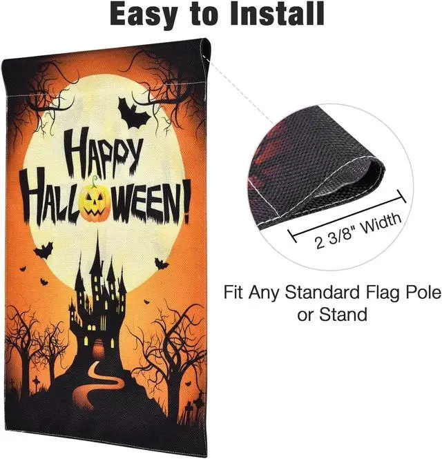 Alt view image 5 of 14 - 12"x18" Halloween Garden Flag Castle Bat Pumpkin Jack O Lantern Party 2 Pcs 2025