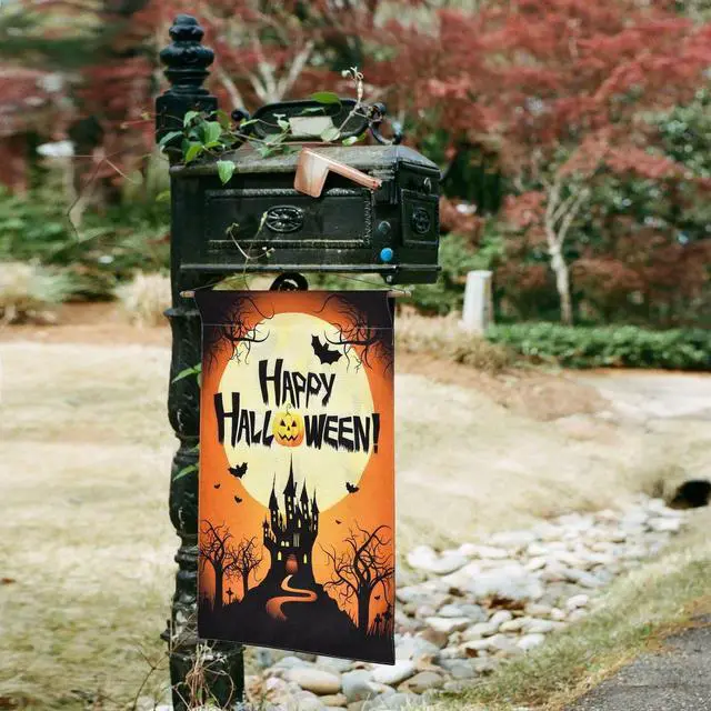 Alt view image 2 of 14 - 12"x18" Halloween Garden Flag Castle Bat Pumpkin Jack O Lantern Party 2 Pcs 2025