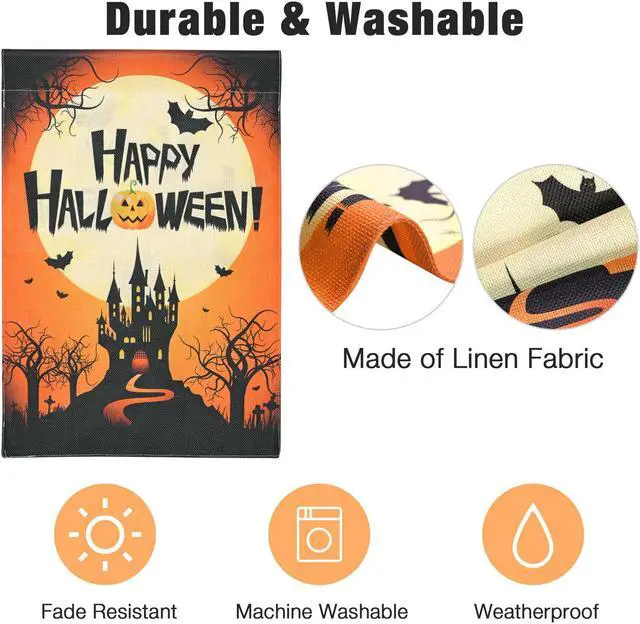 Alt view image 4 of 14 - 12"x18" Halloween Garden Flag Castle Bat Pumpkin Jack O Lantern Party 2 Pcs 2025