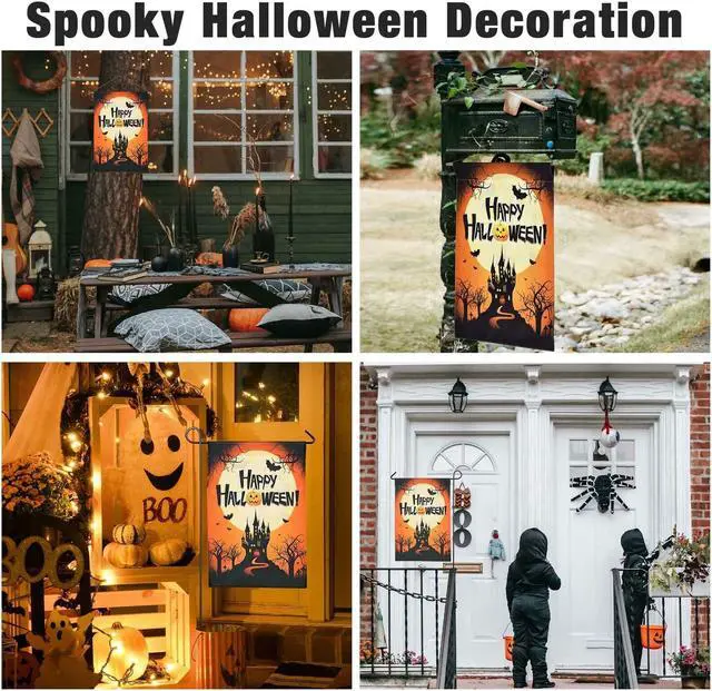 Alt view image 6 of 14 - 12"x18" Halloween Garden Flag Castle Bat Pumpkin Jack O Lantern Party 2 Pcs 2025
