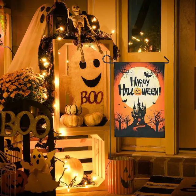 Alt view image 7 of 14 - 12"x18" Halloween Garden Flag Castle Bat Pumpkin Jack O Lantern Party 2 Pcs 2025