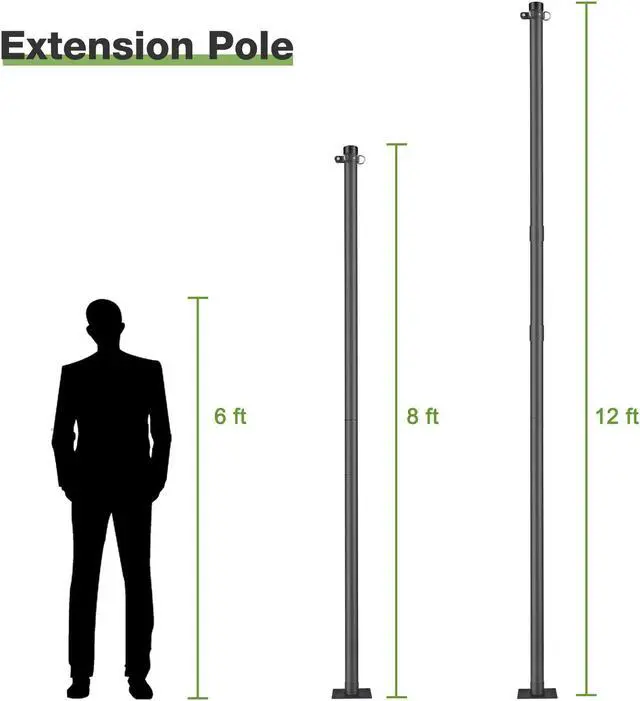 Alt view image 7 of 14 - Yescom Sun Shade Sail Extension Pole 2Ft Powder Coated Steel Replacement Pole Stand Steel Yard Sliver