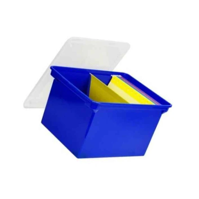 Alt view image 9 of 11 - Storex Industries Corporation 61554U01C Plastic File Tote Storage Box, Letter/Legal, Snap-On Lid, Blue/Clear