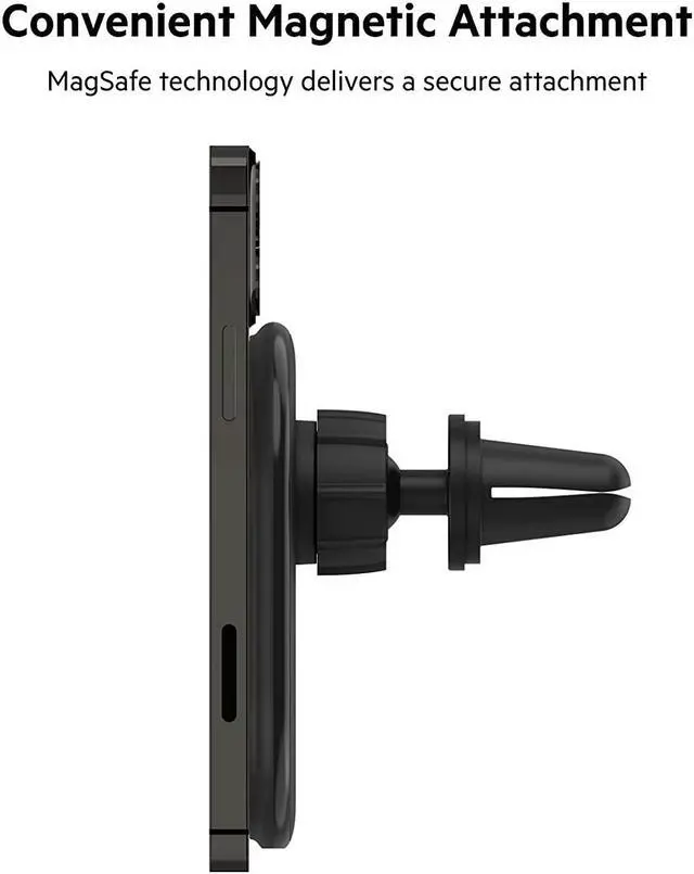 Alt view image 3 of 7 - Belkin Magsafe Compatible Car Phone Magnetic Charging Mount, Air Vent Phone Holder And Charger For Iphone 13, 12, Pro, Pro Max, Mini (Power Supply Included)