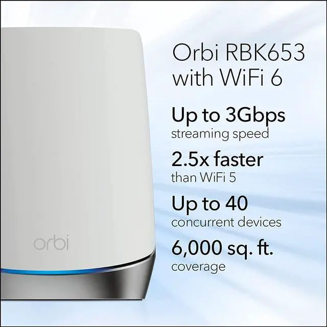 Alt view image 2 of 6 - Netgear Orbi Whole Home Tri-Band Mesh Wifi 6 System (Rbk653) – Router With 2 Satellite Extenders, Coverage Up To 6,000 Square Feet, 40 Devices, Ax3000 (Up To 3Gbps)