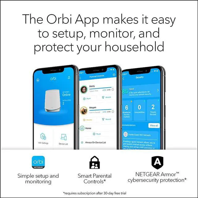 Alt view image 5 of 6 - Netgear Orbi Whole Home Tri-Band Mesh Wifi 6 System (Rbk653) – Router With 2 Satellite Extenders, Coverage Up To 6,000 Square Feet, 40 Devices, Ax3000 (Up To 3Gbps)