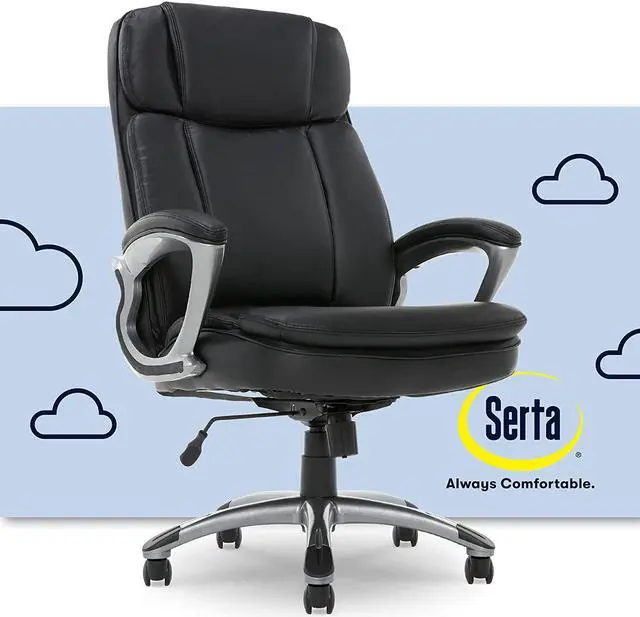 Main image of New Serta Big & Tall Executive Office Chair High Back All Day Comfort Ergonomic Lumbar Support, Bonded Leather, Black