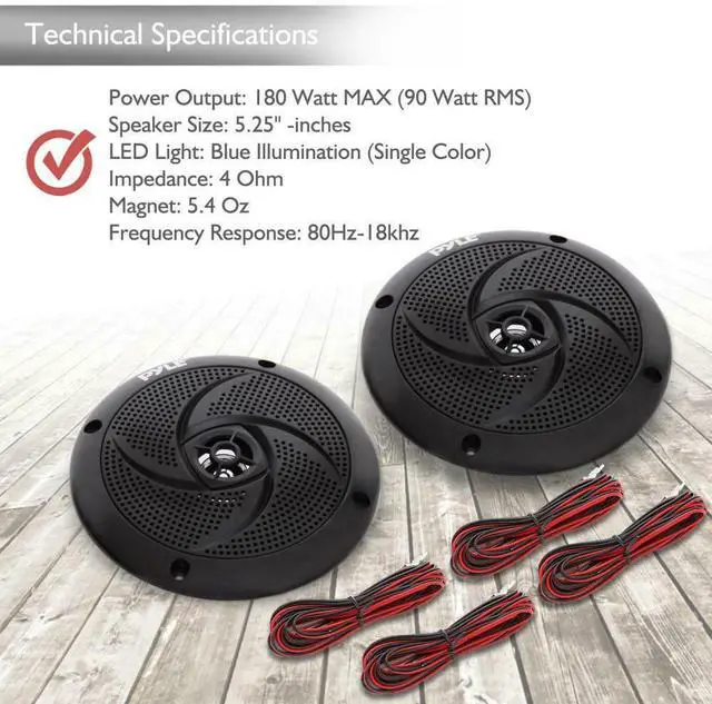 Alt view image 6 of 19 - Pyle PLMRS53BL 5.25 in. Waterproof Rated Marine Speakers with LED lights, Black - 180 Watt
