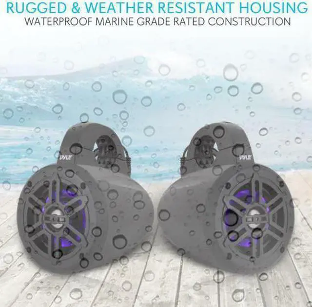 Alt view image 7 of 17 - Pyle 4 Inch 300 Watt Waterproof Marine Tower Speaker System w/ LED Lights, Pair