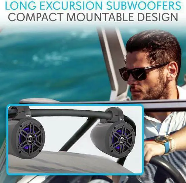 Alt view image 10 of 17 - Pyle 4 Inch 300 Watt Waterproof Marine Tower Speaker System w/ LED Lights, Pair