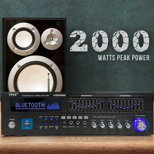 Alt view image 12 of 20 - FCH 6-Channel Bluetooth Hybrid Home Amplifier,2000W Home Audio Rack Mount Stereo Power Amplifier Receiver w/Radio, USB/AUX/RCA/Mic, Optical/Coaxial, AC-3, DVD Inputs, Dual 10 Band EQ