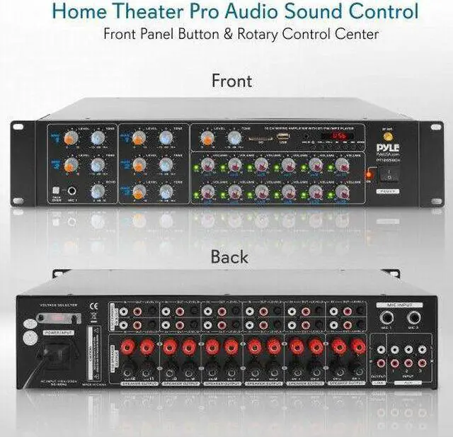 Alt view image 9 of 14 - 12-Channel Wireless Bluetooth Power Amplifier - 6000W Rack Mount Multi Zone Sound Mixer Audio Home Stereo Receiver Box System w/RCA, USB, AUX - for Speaker, PA, Theater, Studio/Stage - Pyle PT12050CH
