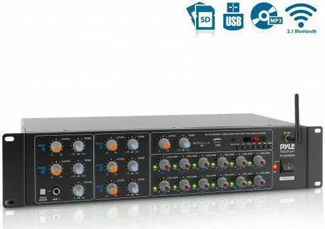 Alt view image 8 of 14 - 12-Channel Wireless Bluetooth Power Amplifier - 6000W Rack Mount Multi Zone Sound Mixer Audio Home Stereo Receiver Box System w/RCA, USB, AUX - for Speaker, PA, Theater, Studio/Stage - Pyle PT12050CH
