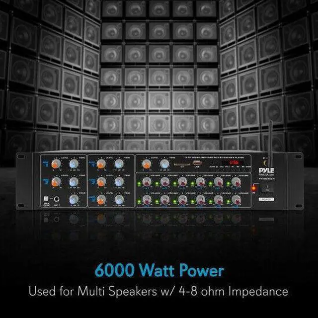 Alt view image 10 of 14 - 12-Channel Wireless Bluetooth Power Amplifier - 6000W Rack Mount Multi Zone Sound Mixer Audio Home Stereo Receiver Box System w/RCA, USB, AUX - for Speaker, PA, Theater, Studio/Stage - Pyle PT12050CH