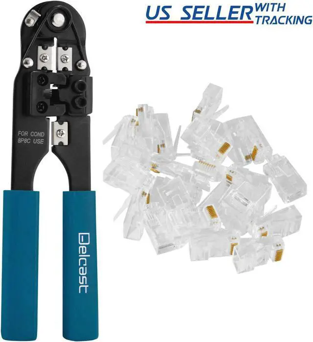 Main image of Cable Crimper Tool & 50 Connectors for CAT5 CAT5e RJ-45 Network Cables