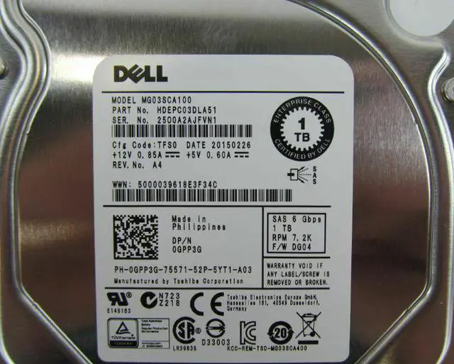 Alt view image 8 of 12 - DELL Gpp3G  1Tb 7200Rpm 64Mb Buffer Near Line Sas 6Gbits 3.5Inch Hard Disk Drive With Tray For Poweredge Server
