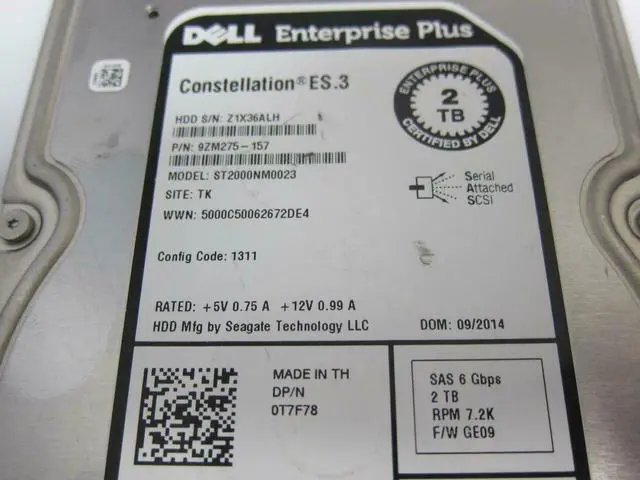 Alt view image 4 of 6 - T7F78 2TB 7200RPM SAS 3.5Inch Dell Hard Drive