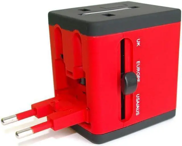 Alt view image 3 of 5 - Rainbow Series Worldwide Travel Power Adapter with 2 USB ports (5V / 2.1A) Red