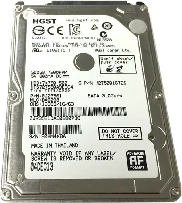 Alt view image 3 of 3 - Hitachi Travelstar 7K750 500GB SATA 2.5" Hard Drive 7200RPM 16MB HTS727550A9E364
