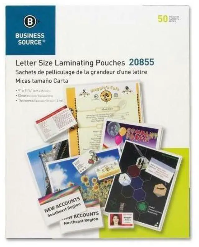 Alt view image 3 of 9 - Business Source Laminating Pouches Letter 5Mil 9"x11-1/2" 50/BX Clear 20855