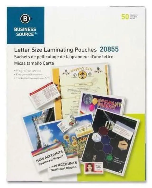 Alt view image 4 of 9 - Business Source Laminating Pouches Letter 5Mil 9"x11-1/2" 50/BX Clear 20855