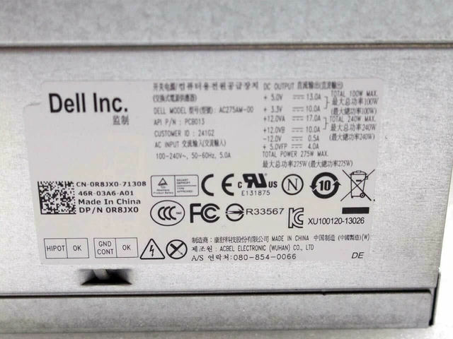 Alt view image 12 of 14 - Dell R8Jx0 Dell 275 Watt Power Supply For Optiplex 9010 7010 Mt