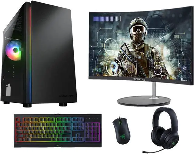 Main image of Gaming Computer Bundle | RTX 3060 12GB | i5 | Windows 11 Pro | 16GB RAM | 256GB SSD | Curved Monitor & Razer Keyboard, Mouse, and Headset