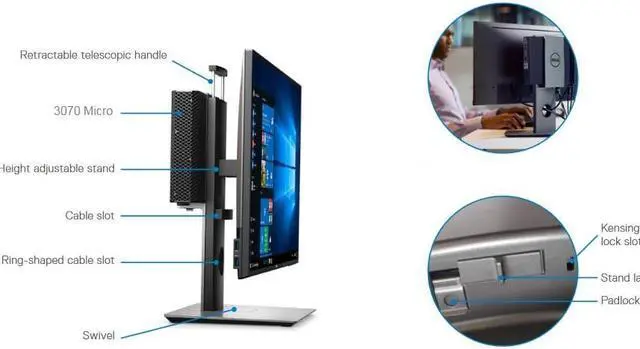 Alt view image 5 of 6 - Dell OptiPlex 3070 Micro Workstation Bundle | Wireless Keyboard and Mouse | 24in Dell Monitor | Wi-Fi | 1080P Webcam