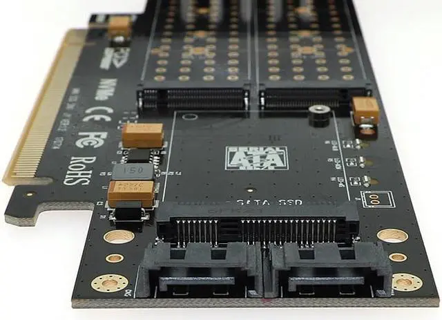Alt view image 3 of 6 - M Key B Key PCIE to M2 Adapter PCI E 3.0 X16 to M.2 SSD  mSATA 2 x 7Pin SATA Port NVME M2 SSD AHCI mSATA 3 in 1 Riser Card