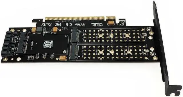 Alt view image 2 of 6 - M Key B Key PCIE to M2 Adapter PCI E 3.0 X16 to M.2 SSD  mSATA 2 x 7Pin SATA Port NVME M2 SSD AHCI mSATA 3 in 1 Riser Card
