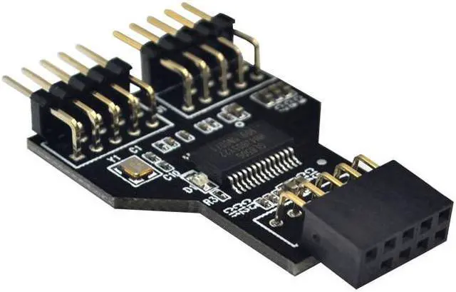 Alt view image 2 of 6 - Motherboard USB 9Pin Interface Header Splitter 1 to 2 Extension Cable Adapter 9 Pin USB HUB USB 2.0 Connectors for RGB Bluetooth