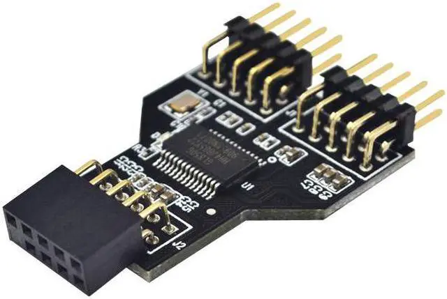 Alt view image 5 of 6 - Motherboard USB 9Pin Interface Header Splitter 1 to 2 Extension Cable Adapter 9 Pin USB HUB USB 2.0 Connectors for RGB Bluetooth