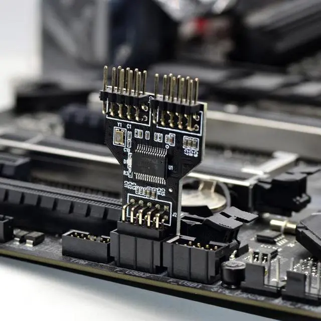 Alt view image 6 of 6 - Motherboard USB 9Pin Interface Header Splitter 1 to 2 Extension Cable Adapter 9 Pin USB HUB USB 2.0 Connectors for RGB Bluetooth