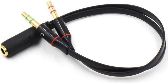 Main image of 3.5mm 4 Position TRRS Female to 2 3-Pole Male Gold Plated Headphone Mic Audio Y Splitter Flat Cable - 8 inch,Black