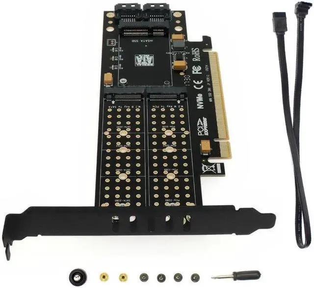 Main image of PCI E 3.0 X16 to M.2 SSD PCIE to M2 Adapter Raiser M Key B Key mSATA 2 x 7Pin SATA Port NVME M2 SSD AHCI mSATA 3 in 1 Riser Card